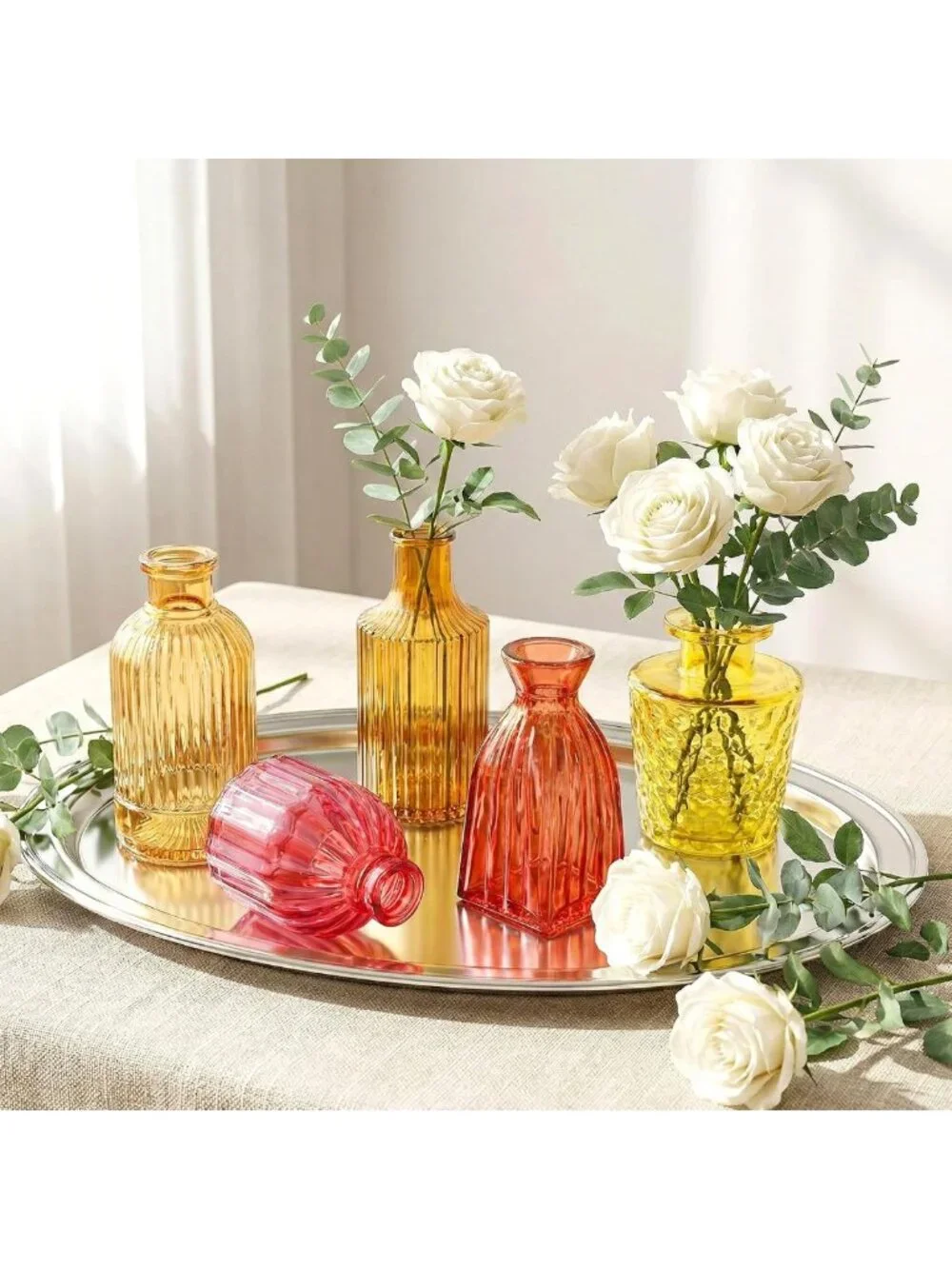 Set of 30 Small Textured Gold Glass Bud Vases for Flowers & Home Decor